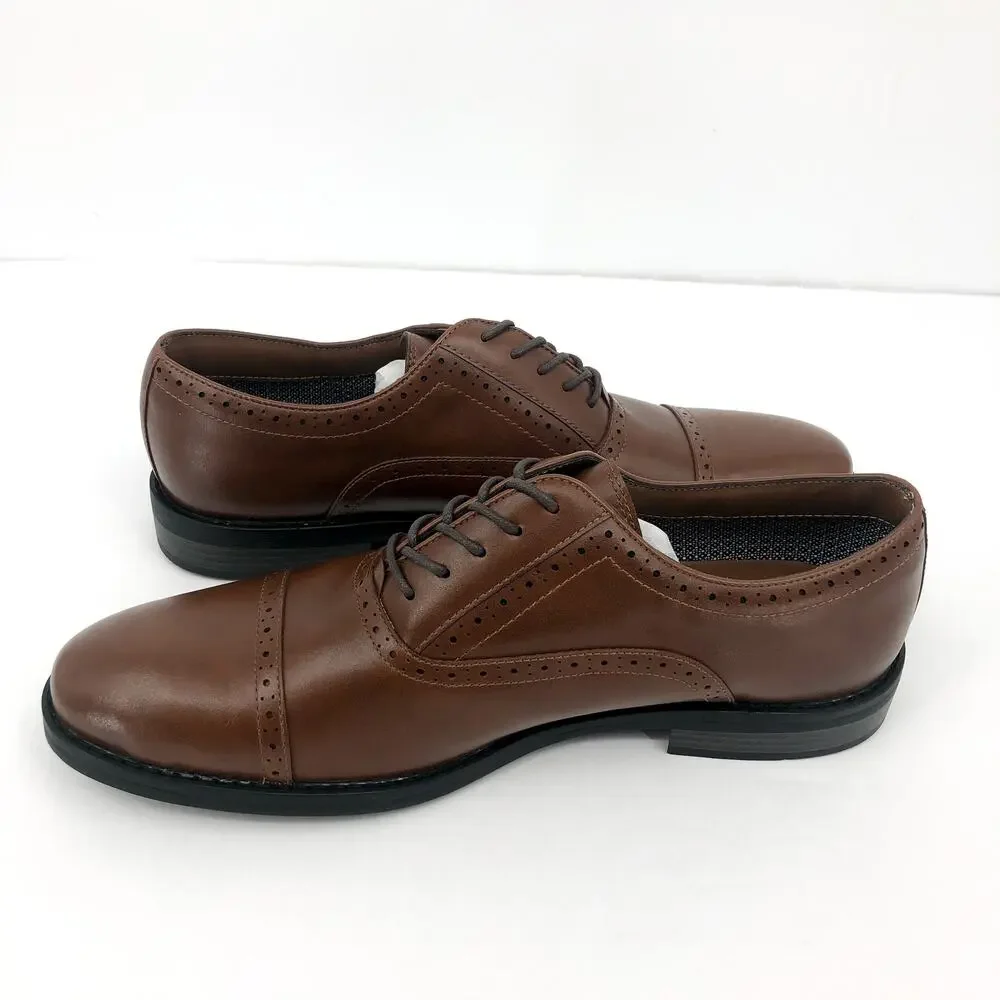 FAIRLANE & SONS Mens Feawin Flex Oxford Shoes Size 13 Tan Brown Leather NWOB
